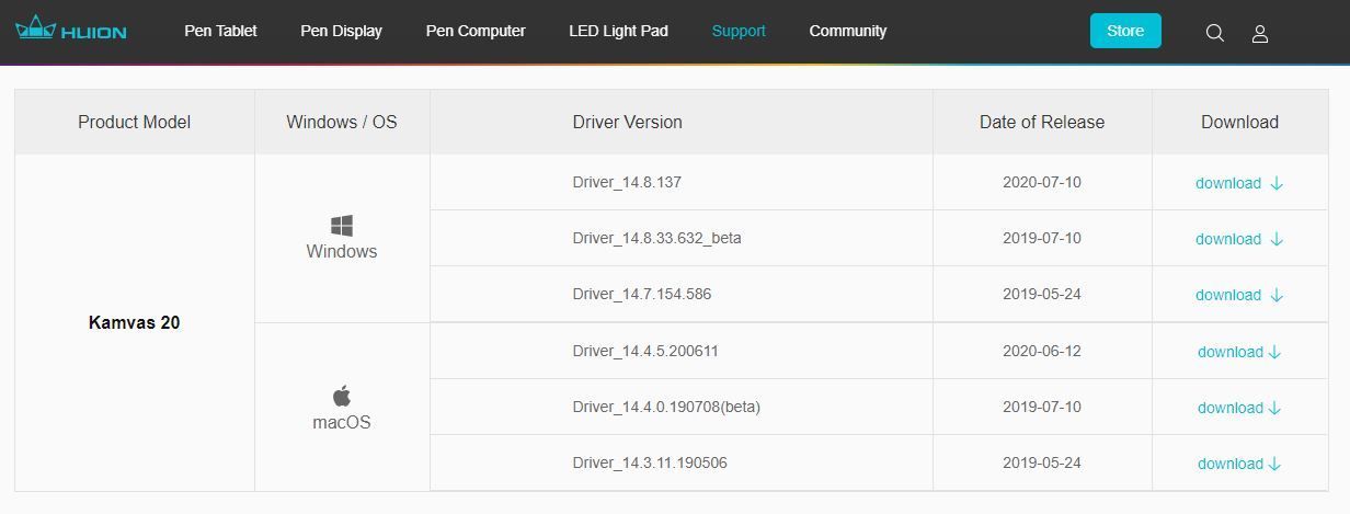 HUION KAMVAS 20 DRIVERS