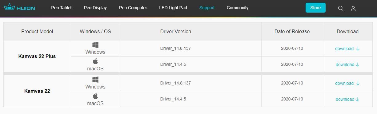HUION KAMVAS 22 DRIVERS