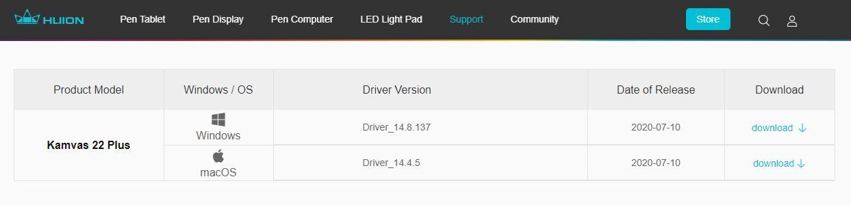 HUION KAMVAS 22 PLUS DRIVER