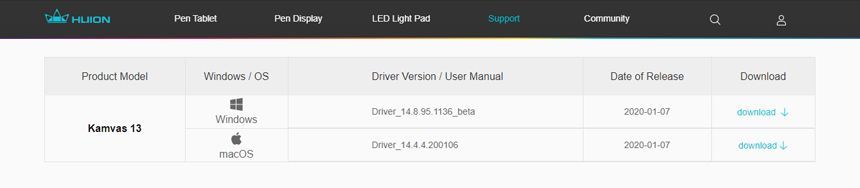 Huion Kamvas 13 Driver
